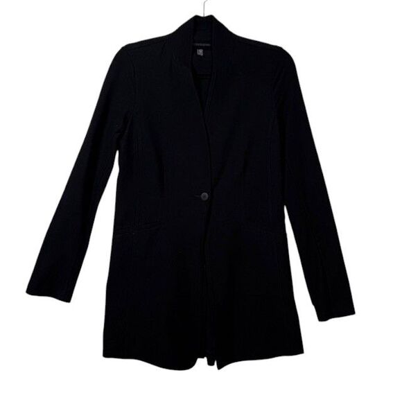 Eileen Fisher Stretch Crepe Blazer Jacket One Button Stand Collar Black Size XS - Picture 2 of 11